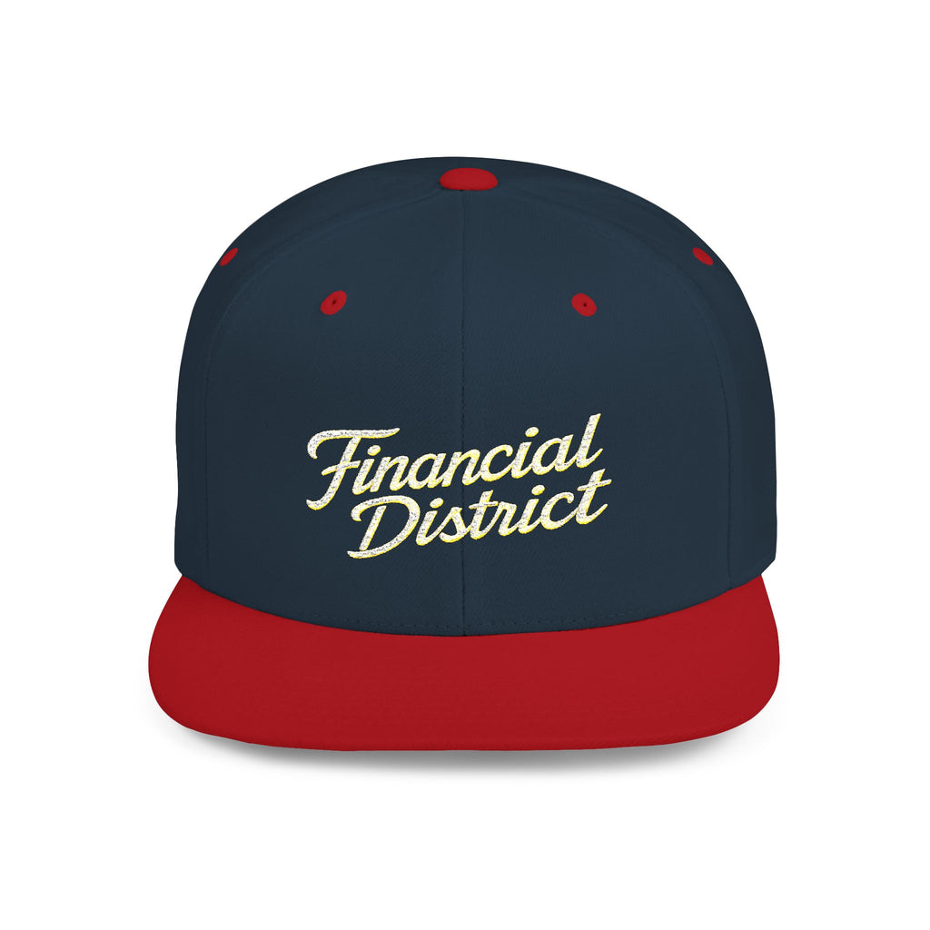 Flat Bill Snapback Hat — "Financial District" Script Embroidered Cap