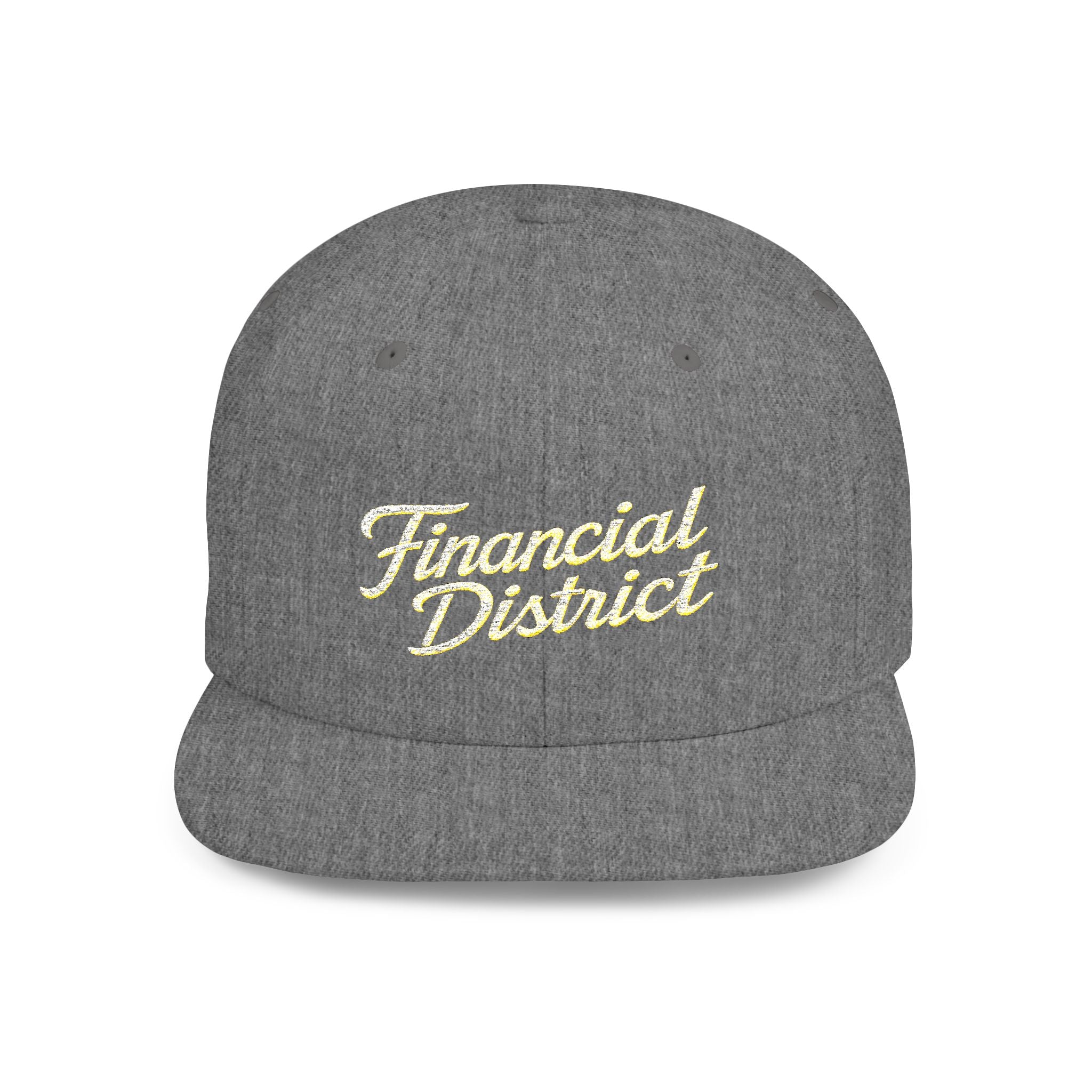Flat Bill Snapback Hat — "Financial District" Script Embroidered Cap