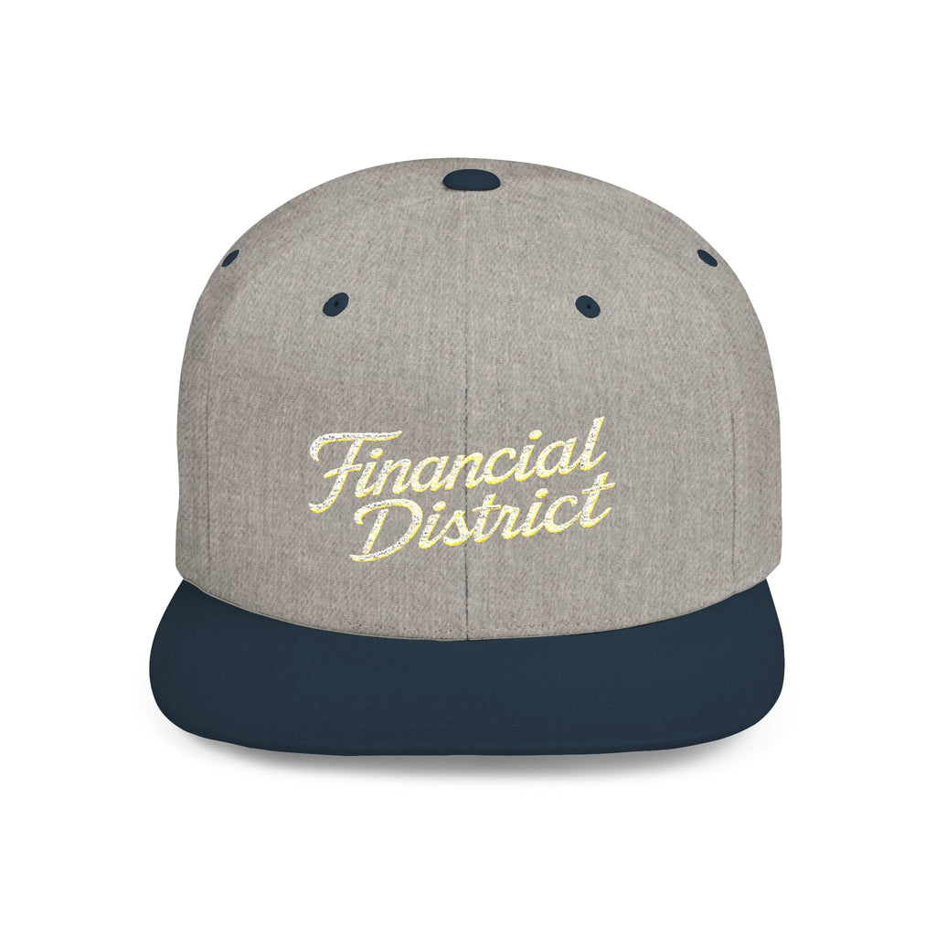 Flat Bill Snapback Hat — "Financial District" Script Embroidered Cap