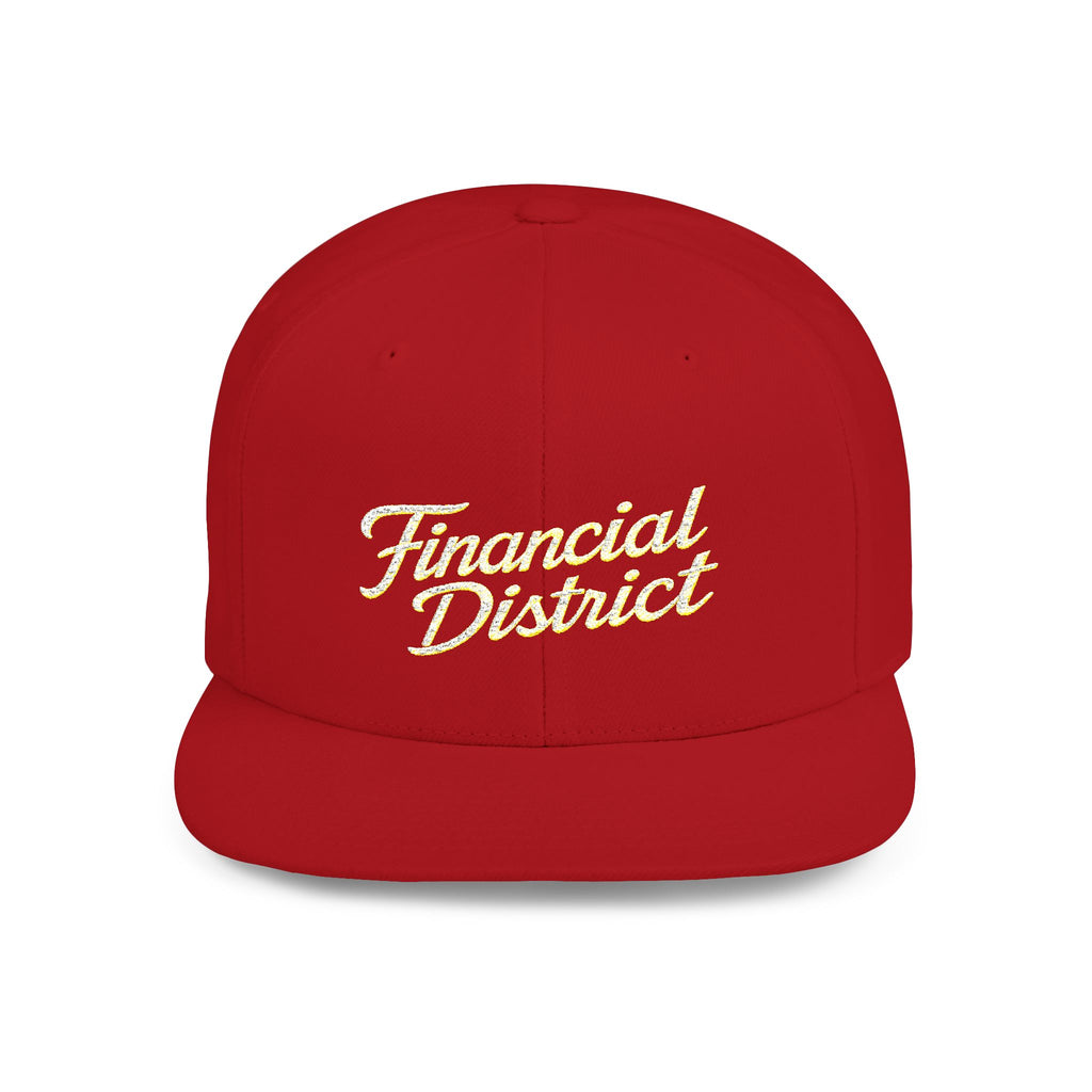 Flat Bill Snapback Hat — "Financial District" Script Embroidered Cap