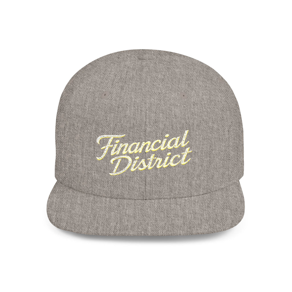 Flat Bill Snapback Hat — "Financial District" Script Embroidered Cap