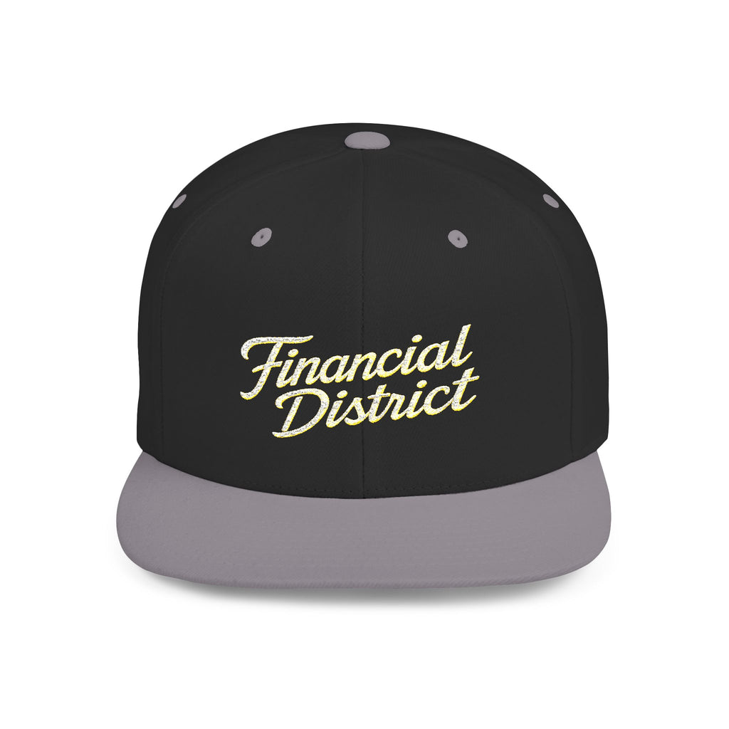 Flat Bill Snapback Hat — "Financial District" Script Embroidered Cap