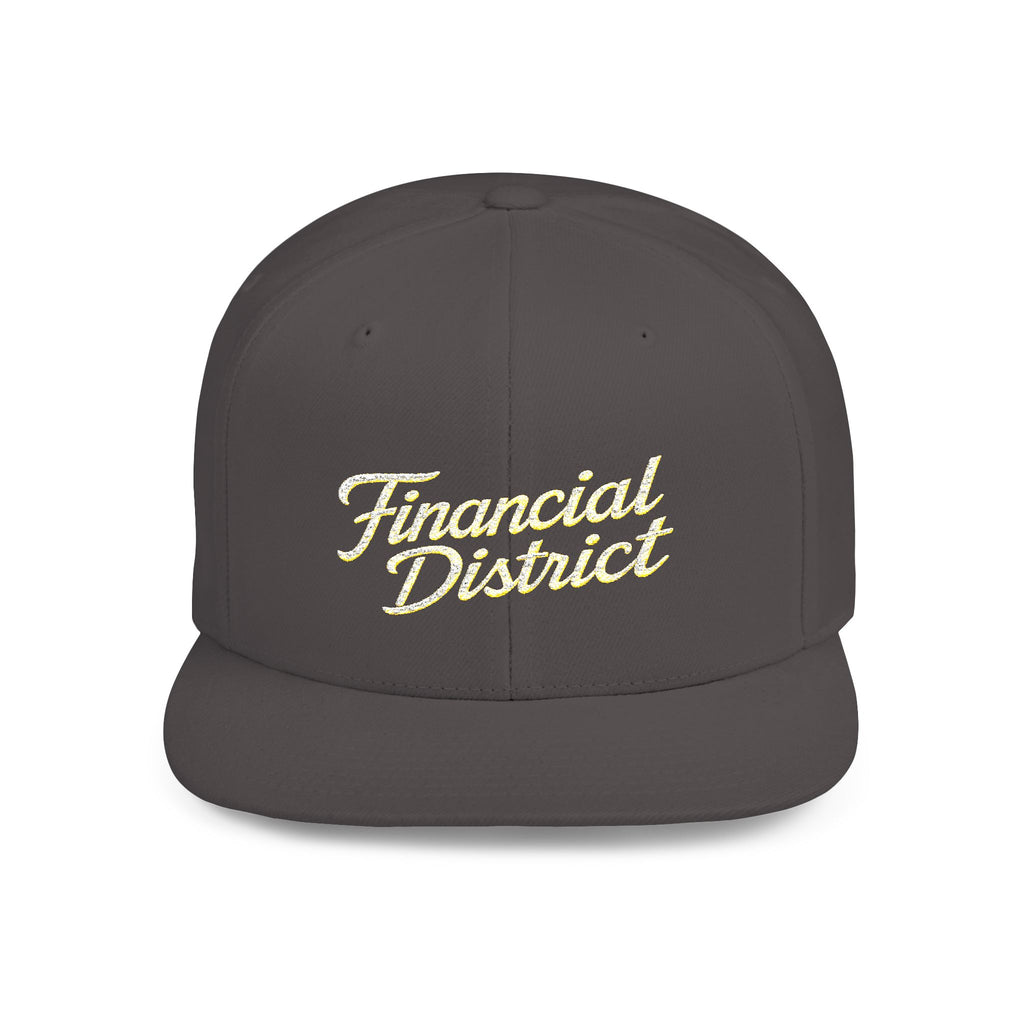 Flat Bill Snapback Hat — "Financial District" Script Embroidered Cap