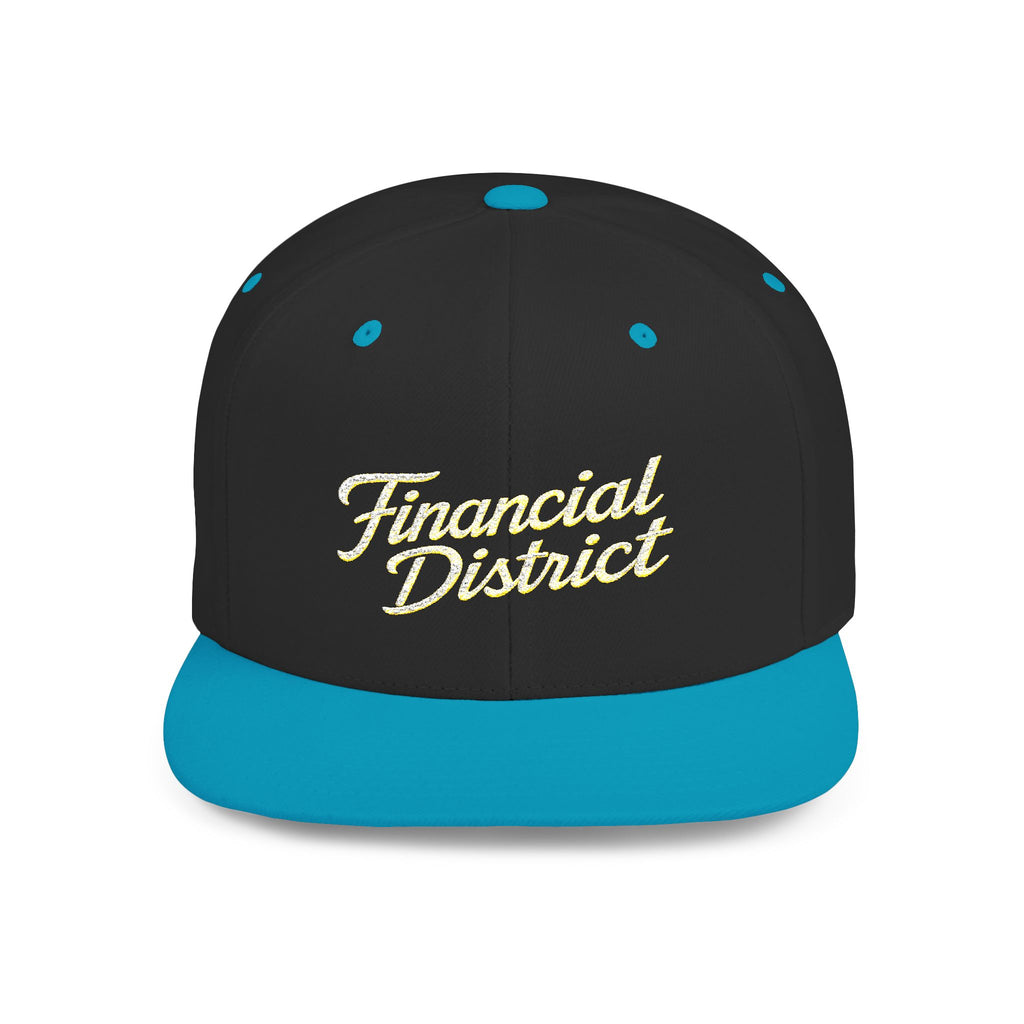 Flat Bill Snapback Hat — "Financial District" Script Embroidered Cap
