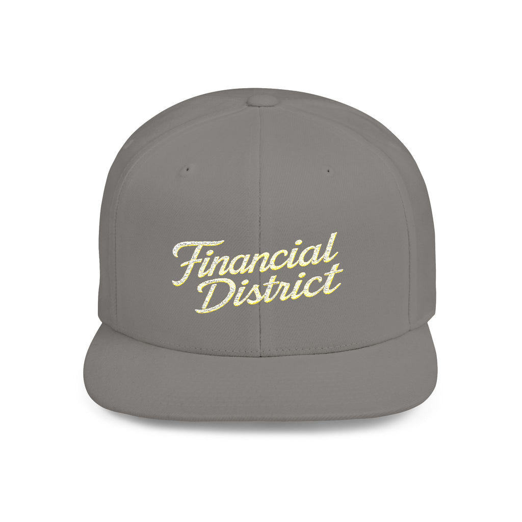 Flat Bill Snapback Hat — "Financial District" Script Embroidered Cap