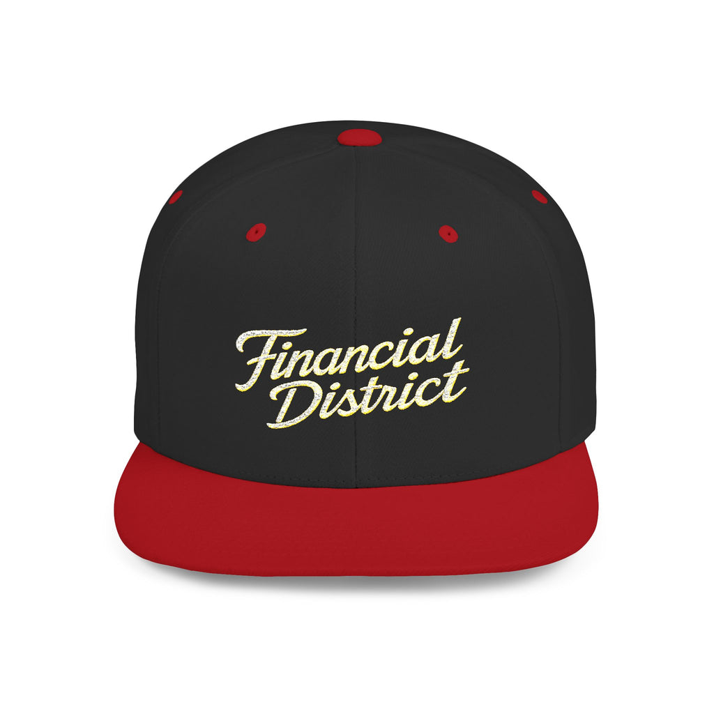 Flat Bill Snapback Hat — "Financial District" Script Embroidered Cap