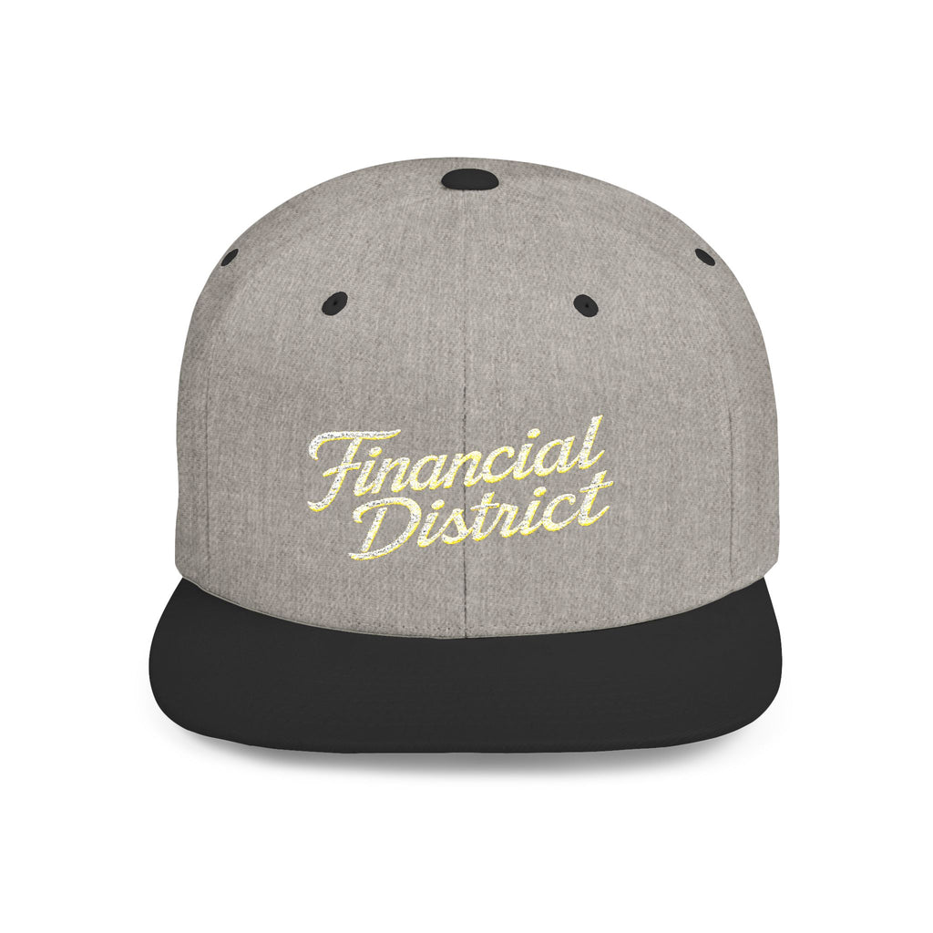 Flat Bill Snapback Hat — "Financial District" Script Embroidered Cap