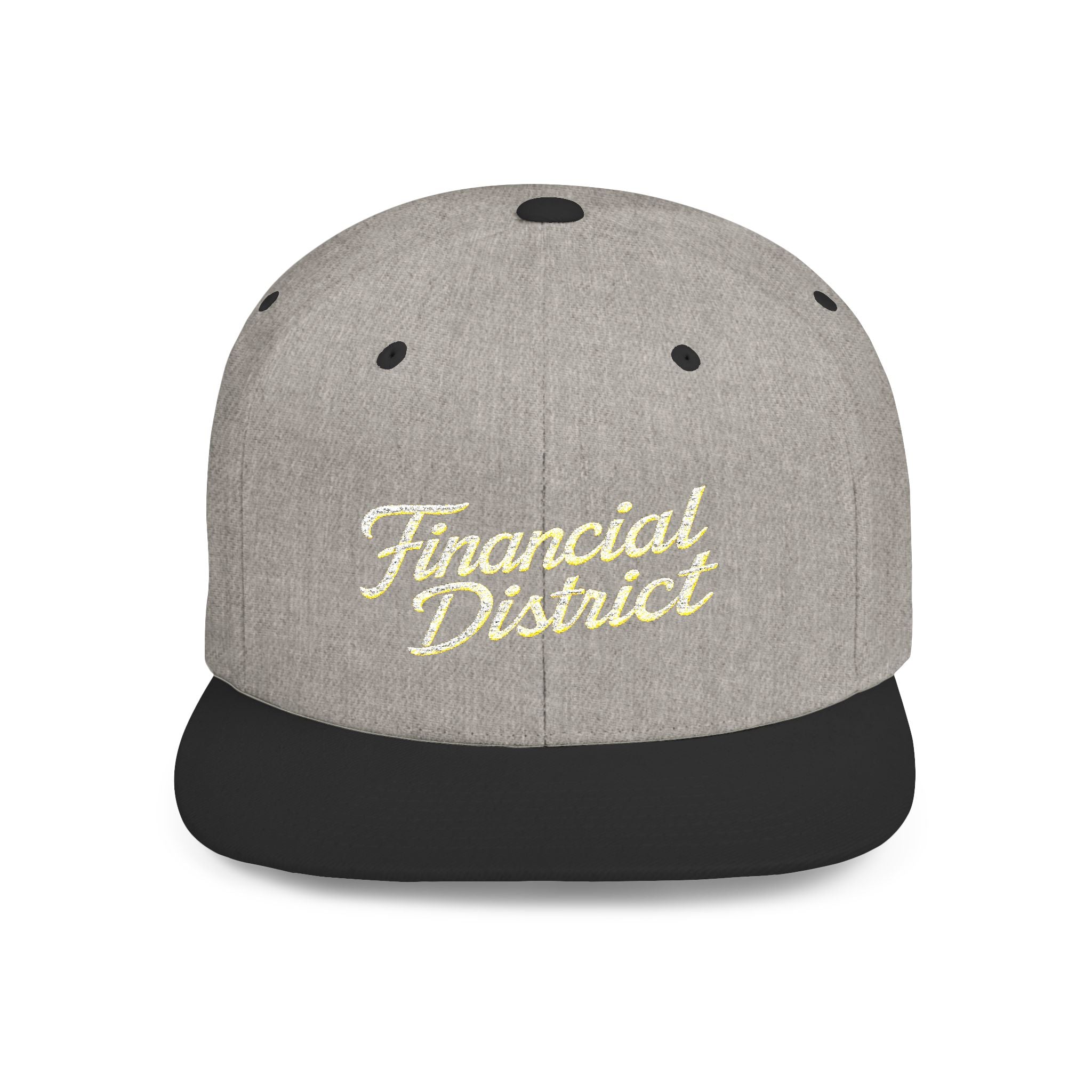 Flat Bill Snapback Hat — "Financial District" Script Embroidered Cap