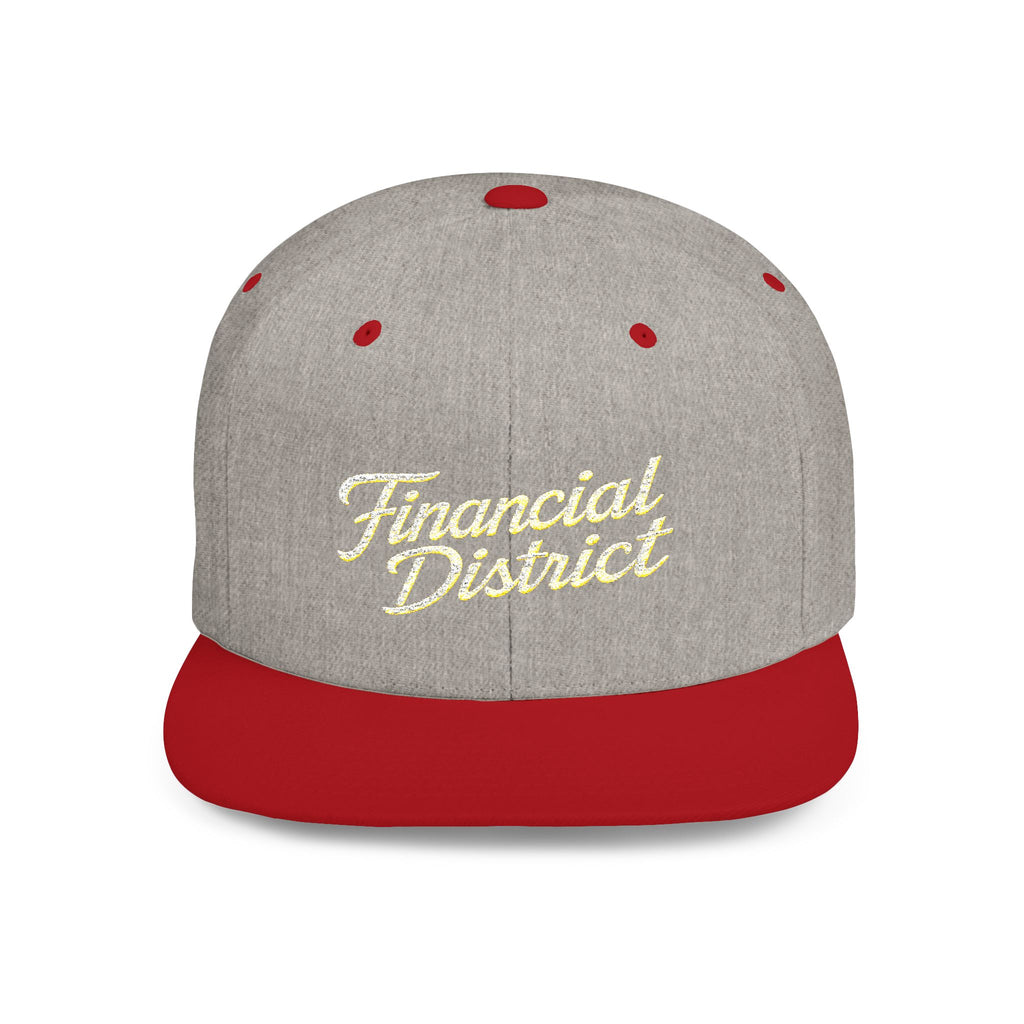 Flat Bill Snapback Hat — "Financial District" Script Embroidered Cap